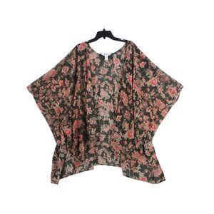 Lauren Conrad Sheer Floral Kimono Cardigan Womens One Size Black Pink
